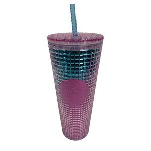 Starbucks Tumbler Iridescent Grid Pink Venti 24oz Summer 2021 6559 NWT Barbie